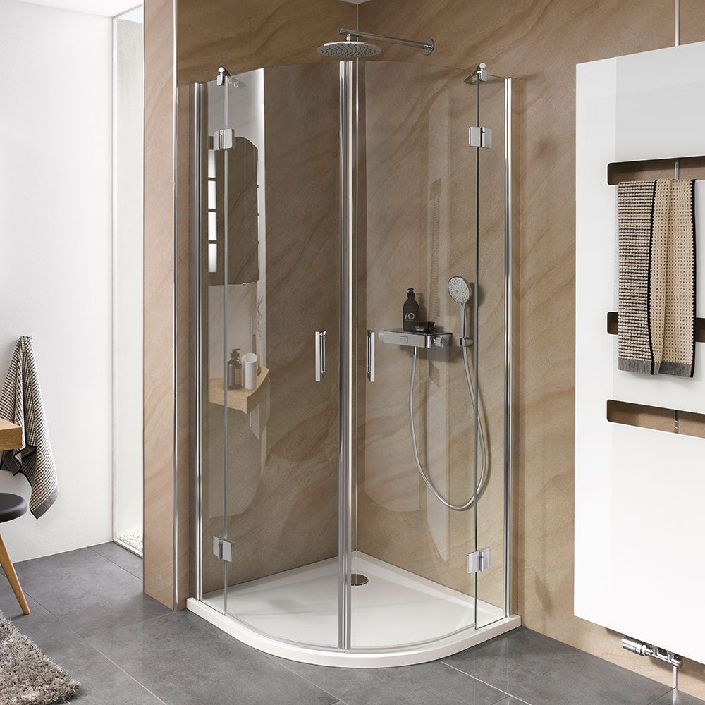 Runddusche Viertelkreis - Platzsparende Lösung Viertelkreis Runddusche mit Pedeltüren aus Sicherheitsglas