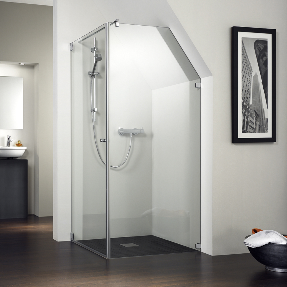 Duschkabine Tür mit Seitenwand - Flexible Eckmontage Duschkabine mit Drehtür und fester Glaswand für Eckmontage